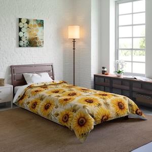 Zonnebloemdekbed Gezellige bloemendeken, perfect als huisdecoratie, cadeau voor natuurliefhebbers, lentedecor, warm beddengoed