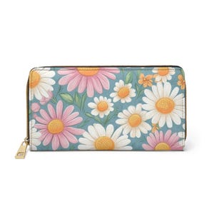 Floral Zipper Wallet, Cute Wallet, Designer Purse, Spring Accessory, Gift for Her, Daisy Print Organizer