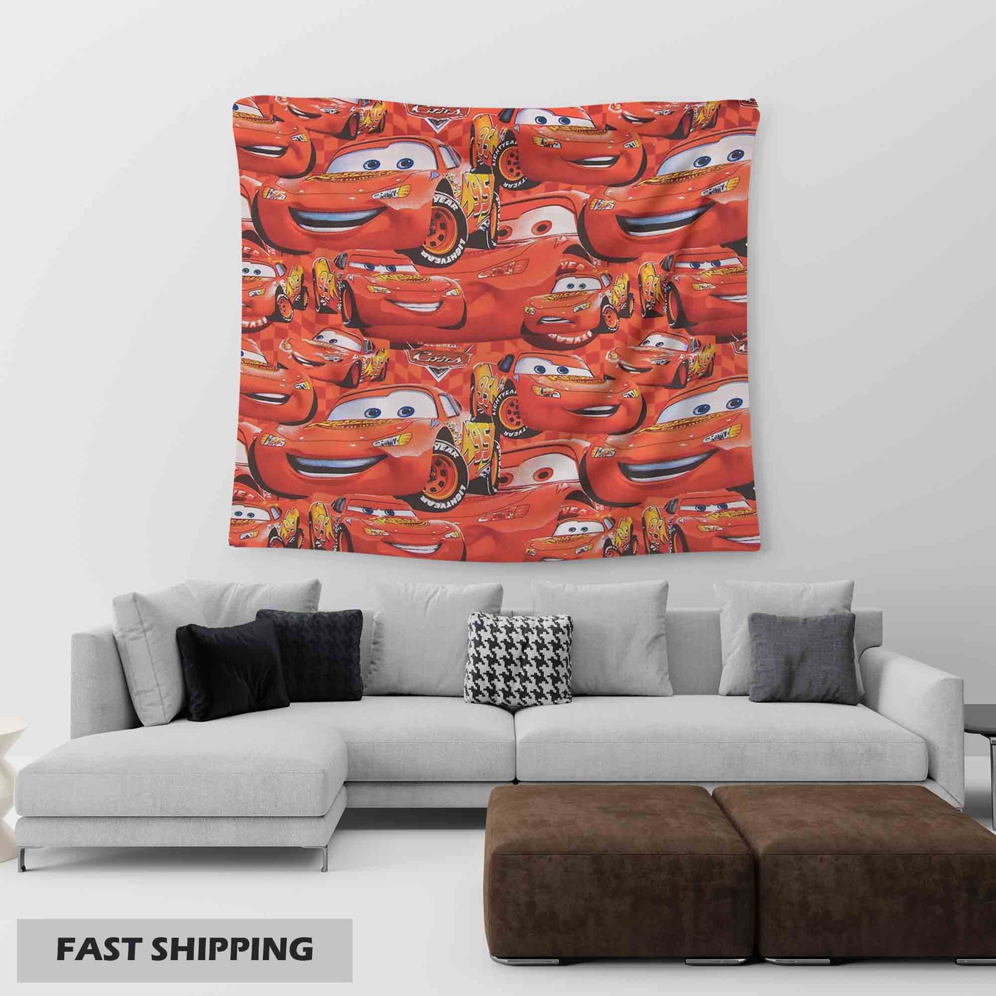 Full Red Cars Lightning Mcqueen Tapestry for Living Room, Lightning Mcqueen Tapestries, Cars