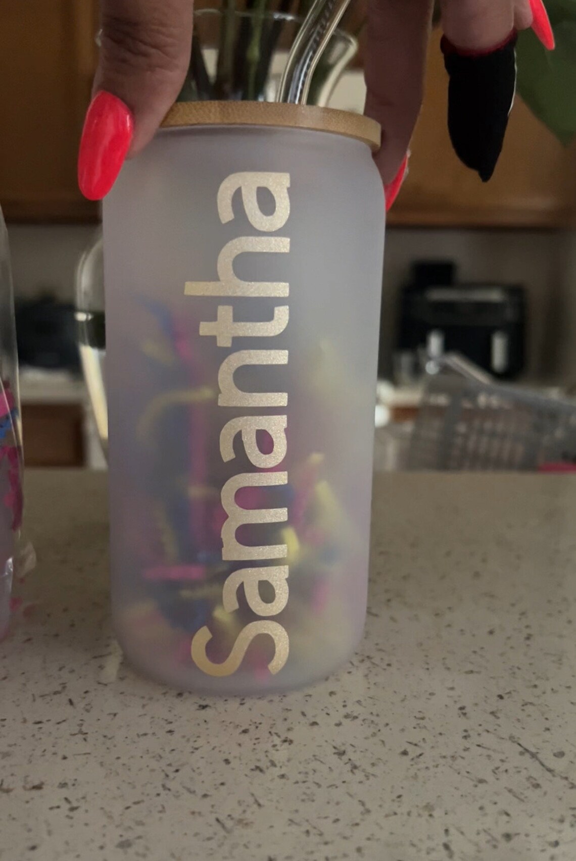 Personalized Glass Cups with Lids and Straws, Monogrammed Gifts for Women, Custom Tumbler, Cute Customized Mug, Aesthetic Stuff, Initial Iced Coffee Personalized Glass Cups with Lids and Straws, Monogrammed Gifts for Women, Custom Tumbler, Cute Customized Mug, Aesthetic Stuff, Initial Iced Coffee