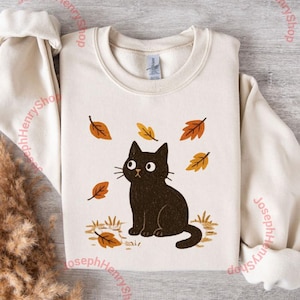 Kitty Fall Sweatshirt: Embroidered Cat Crewneck - Cozy Autumn Pullover