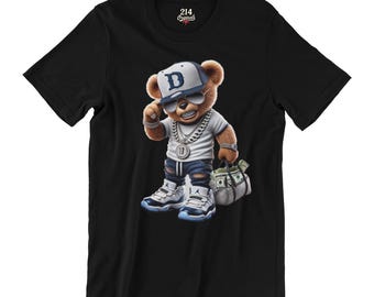 Dallas Money Teddy Shirt: Urban Bear with Chains & Jordans