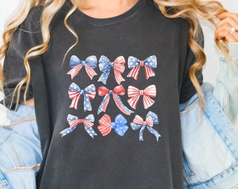 Comfort Colors 4th of July Bow Shirt: Patriotic USA Pride Tee