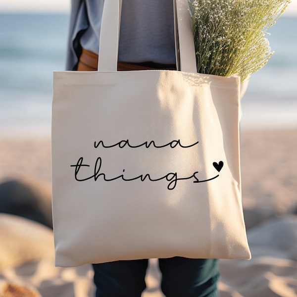 Nana Things Heart Tote Bag, Mother's Day 2024, Custom Name Bag, Grandma Bag, Grandma Gift Ideas, Grandma Tote, Nana Bag, Nana Christmas Gift