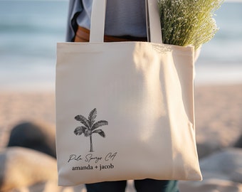 Personalized Palm Tree Canvas Tote Bag: Tropical Wedding Favor