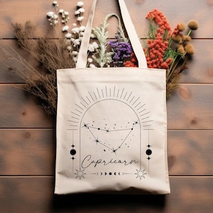 Capricorn Tote Bag, Astrology Tote Bag, Birthday Gift for Capricorn,  Horoscopes Gift, Zodiac Gift, Zodiac Tote Bag, Zippered Tote Bag