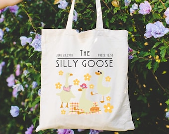 Tote Bag Silly Goose, Aesthetic Tote Bag, Animal Art Print Bag, Cute Animal Lover Gift, Canvas Tote Bag, Goose Gift for Mom, Shopping Bag