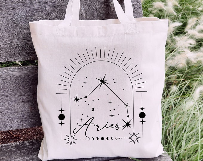 Aries Zodiac Tote Bag, Gift for Aries, Zippered Tote Bag, Aries Zodiac Tote, Horoscope Gifts, Aries Astrology Gift, Zodiac Gifts