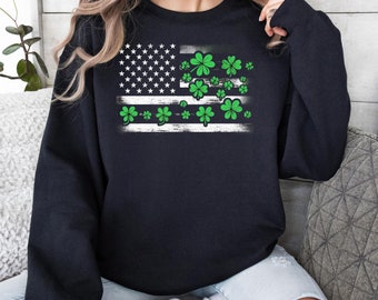 American Flag Shamrock Sweatshirt: St Patricks Day Irish Crewneck