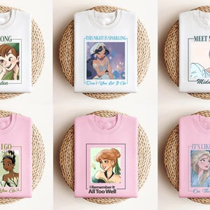 Disney Princess Shirt Elsa Anna Jasmine Tiana Cinderella Peter Pan Tinker Bell Graphic Tee Cute Fairytale Tee Magical Character Gift 画像 7