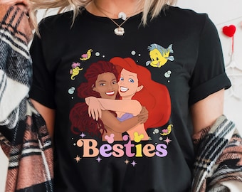 Ariel Besties Shirt, Mermaid Princesses Sweatshirt with Flounder and Friends, Cute Disney Park Outfit for Friends, Walt Disney Gift Top