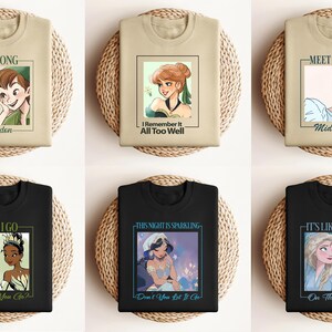 Disney Princess Shirt Elsa Anna Jasmine Tiana Cinderella Peter Pan Tinker Bell Graphic Tee Cute Fairytale Tee Magical Character Gift 画像 5