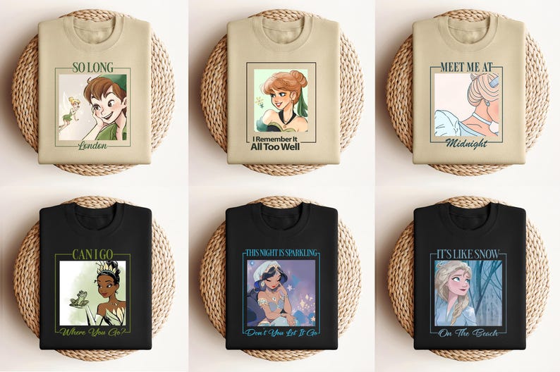 Disney Princess Shirt Elsa Anna Jasmine Tiana Cinderella Peter Pan Tinker Bell Graphic Tee Cute Fairytale Tee Magical Character Gift 画像 5