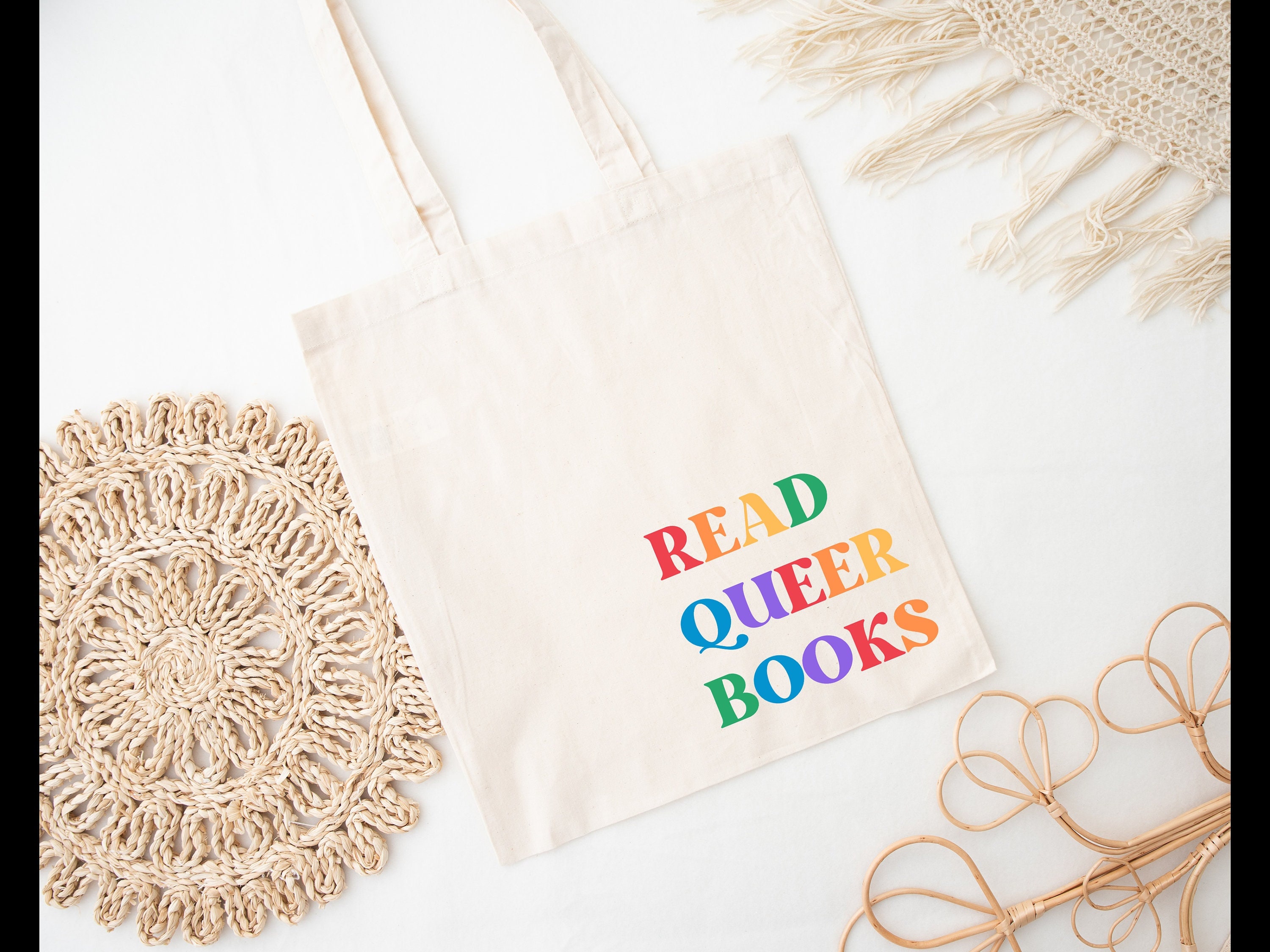 Read Queer Books Tote Bag: LGBTQ Pride Canvas Book Bag