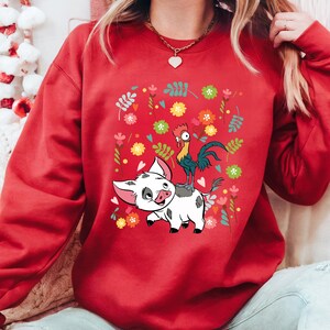 Camiseta de Pua y Hei Hei Moana, linda sudadera tropical de Disney con diseño floral, atuendo de parque de aventuras, regalo para amantes de los animales para mujeres y niños imagen 5
