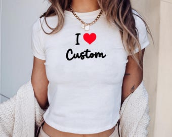 Personalized Heart Graphic Crop Top: Custom Name Summer Tee