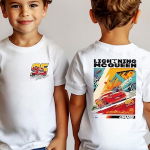 Lightning McQueen Kids Shirt, Disney Cars Graphic Sweatshirt with Race Track Back Print, Boys Birthday Outfit or Theme Park Racer T-Shirt