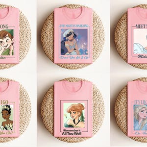 Disney Princess Shirt Elsa Anna Jasmine Tiana Cinderella Peter Pan Tinker Bell Graphic Tee Cute Fairytale Tee Magical Character Gift 画像 2