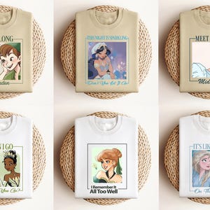Disney Princess Shirt Elsa Anna Jasmine Tiana Cinderella Peter Pan Tinker Bell Graphic Tee Cute Fairytale Tee Magical Character Gift 画像 4
