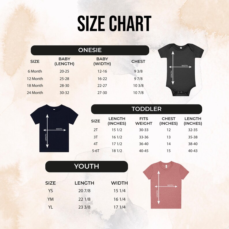 the size chart for a baby's bodysuit is shown