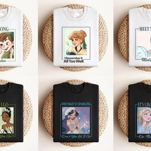 Disney Princess Shirt Elsa Anna Jasmine Tiana Cinderella Peter Pan Tinker Bell Graphic Tee Cute Fairytale Tee Magical Character Gift 画像 6