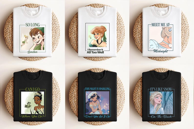 Disney Princess Shirt Elsa Anna Jasmine Tiana Cinderella Peter Pan Tinker Bell Graphic Tee Cute Fairytale Tee Magical Character Gift 画像 6