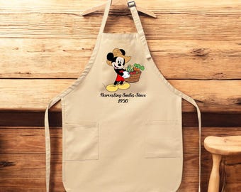 Disney Gardening Apron Since 1950, Mickey Mouse Farmhouse Apron, Disney Apron And Hat, Disney Apron, Gift For Gardeners, Disneyland Apron