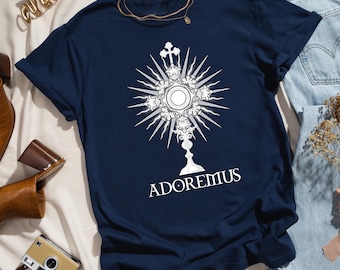 Adoremus Catholic Shirt: Monstrance Graphic Comfort Colors Tee