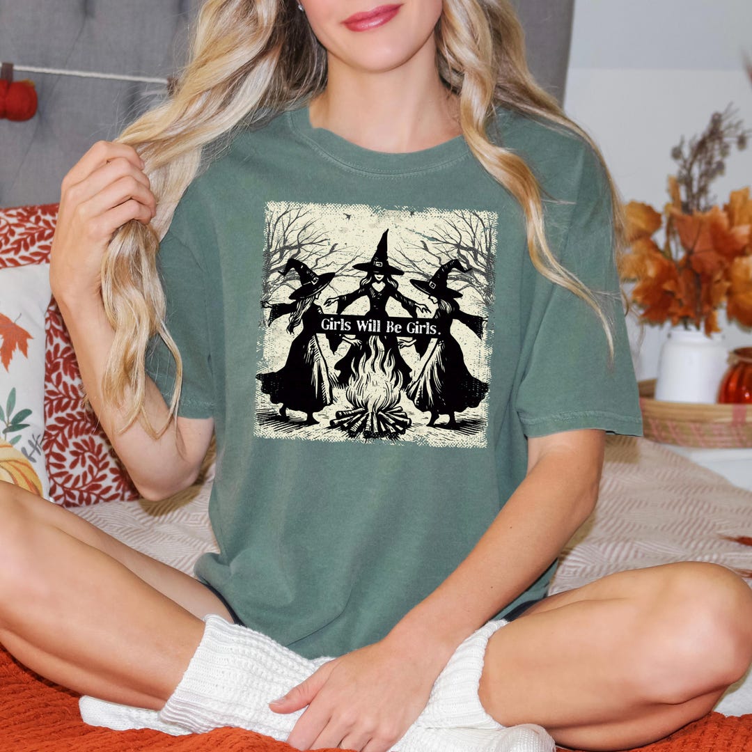 Vintage Witches Bonfire Graphic Tee - Comfort Colors Feminist Halloween ...