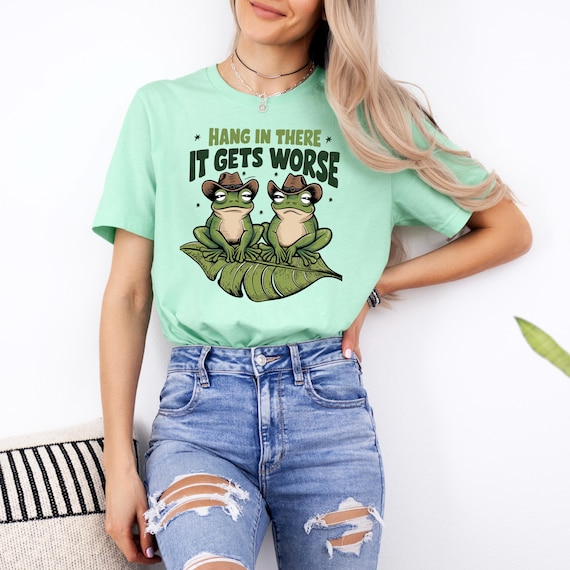 Funny Frog T-Shirt: Retro Humor, Hang In There Meme
