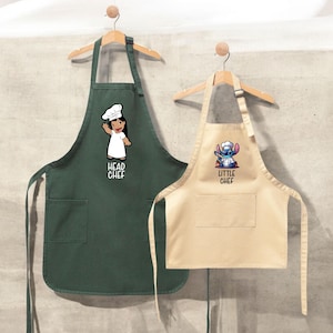 Personalized Disney Head Chef Apron, Custom Lilo And Stitch Apron, Little Chef Apron, Disney Chef Apron And Hat, Custom Name Apron