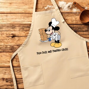 Pixie Dust and Pancake Crust Apron Mickey Disney, Adjustable Chef Apron with Pockets, Fun Cooking Gift for Bakers, Foodies, Disney Lovers