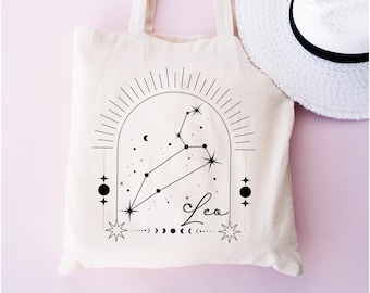 Leo Zodiac Tote Bag: Cotton Canvas Zippered Bag
