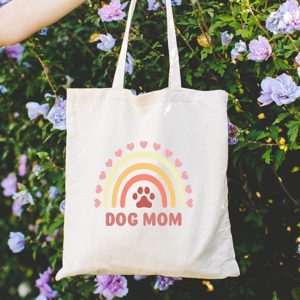 Dog Mom Tote Bag, Pet Mom Gifts, Gift for Dog Lover, Canvas Tote Bag for Dog Mom, Reusable School Bag, Shopping Bag, Everyday Bag for Mom