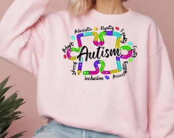 Autism Awareness Sweatshirt, Advocate Support Puzzle Piece T-shirt, Inclusion Acceptance Hoodie, Rainbow Neurodiversity Tee