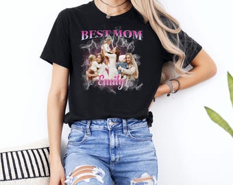 Best Mom Custom Photo Shirt With Lightning Background, Personalized Mother’s Day Gift From Kids, Photo Collage Tee For Mom, Custom Gift Idea