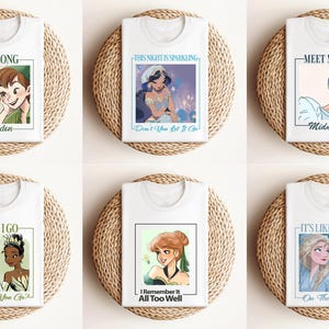 Disney Princess Shirt Elsa Anna Jasmine Tiana Cinderella Peter Pan Tinker Bell Graphic Tee Cute Fairytale Tee Magical Character Gift 画像 3