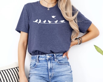 Bird Shirt - Bird on Wire - Cute Birds Shirt - Womens Bird Shirt - Bird Lover Gift - Bird Birthday Gift - Mothers Day Gift Idea- Bird Tshirt