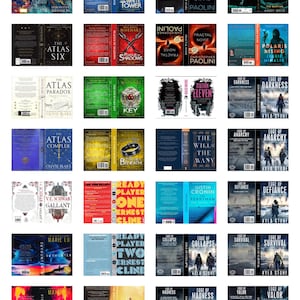 May include: A collection of twenty-eight book covers arranged in a grid, featuring various titles such as The Atlas Six, Ready Player One, and Edge of Darkness. Each cover displays unique artwork, typography, and color schemes, including fantasy and sci-fi themes.