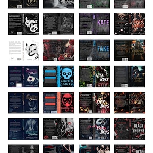 May include: A collection of twenty-eight book covers featuring dark, gothic, and romantic themes. Each cover displays unique titles such as Bend Her, Madness, Liar, Hate, There Is No Devil, Psychotic Obsession, Kate, and others with varied graphic illustrations.