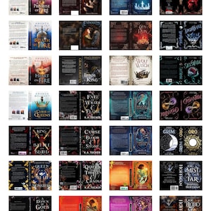 May include: A collection of twenty-eight fantasy book covers arranged in a grid, featuring various titles such as A Promise of Fire, Radiance, The Witch Collector, Lightlark, Breath of Fire, Eidolon, City of Ruin, Nightbane, Heart on Fire, Ippos King, Wolf of the Witch, Skyshade, A Curse of Queens, Fate of Wrath and Flame, Bridge Kingdom, Crowntide, King of Battle and Blood, A Curse of Blood and Stone, Traitor Queen, Grim, Oro, Queen of Myth and Monsters, A Queen of Thieves and Chaos, and For Mist and Tar.