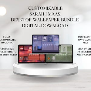 Pacchetto di sfondi per computer Sarah J Maas / ACOTAR/Crescent City/Trono di vetro / Modelli Canva per libri / Download digitale della serie fantasy