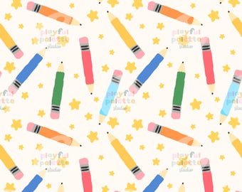 Back to School Seamless Pattern, School Supplies Digital Pattern, Teacher Pattern Design, Pencils Repeat File