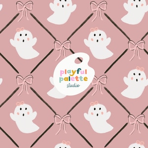 Spooky Cute Ghosts Halloween Pattern Design, Seamless Pattern for Halloween and Fall, Ghosts with Bows Repeat Pattern Instant Download File