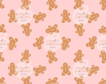 Lebkuchen-Weihnachtsfeiertags-nahtloses Muster, Weihnachtskekse wiederholen, kommerzielle Nutzung PNG digitaler Download