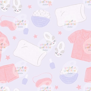 Slumber Party Seamless Pattern, Pink Girly Sleepover Design (Digital Download)