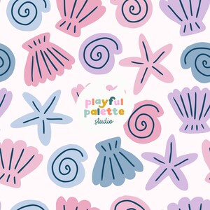 Summer Seashells Beach Seamless Pattern, Seashell Pattern Design, Repeat Pattern Summer, Ocean Beach Sea Surface Pattern Instant Download