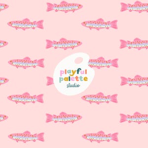 Rainbow Trout Seamless Pattern, Trout Fish Seamless, Repeat Pattern Fisherman Fishing Trout, Surface Pattern Design Fish, Cute Fish Pattern