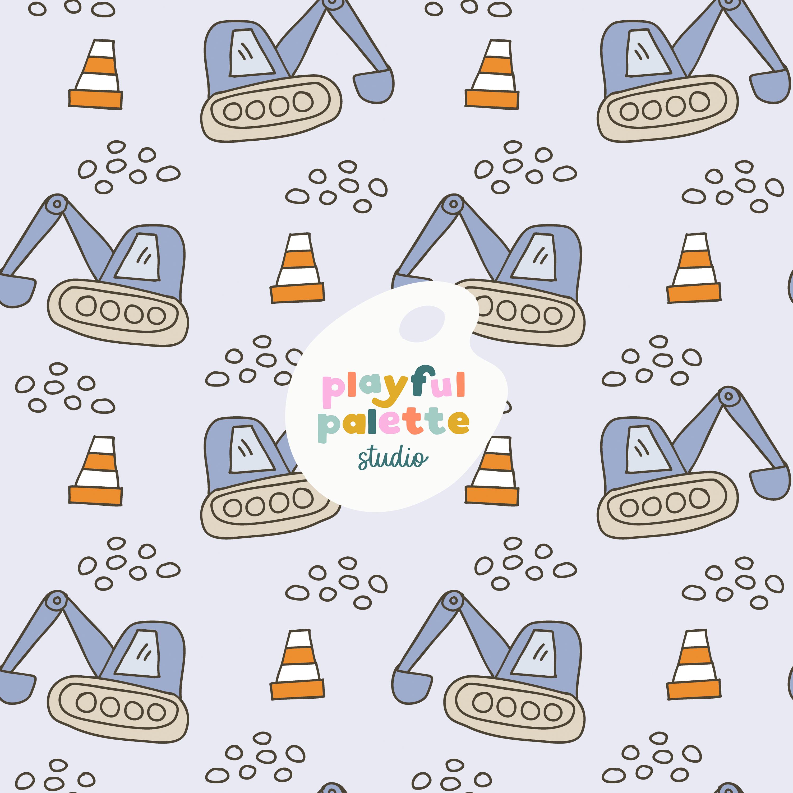 Little Diggers Seamless Pattern, Construction Vehicles Repeat Pattern ...