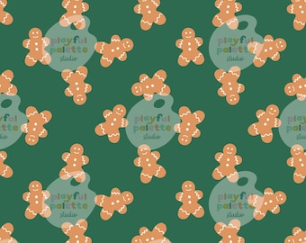 Lebkuchen-Weihnachtsfeiertags-nahtloses Muster, Weihnachtskekse wiederholen, kommerzielle Nutzung PNG digitaler Download